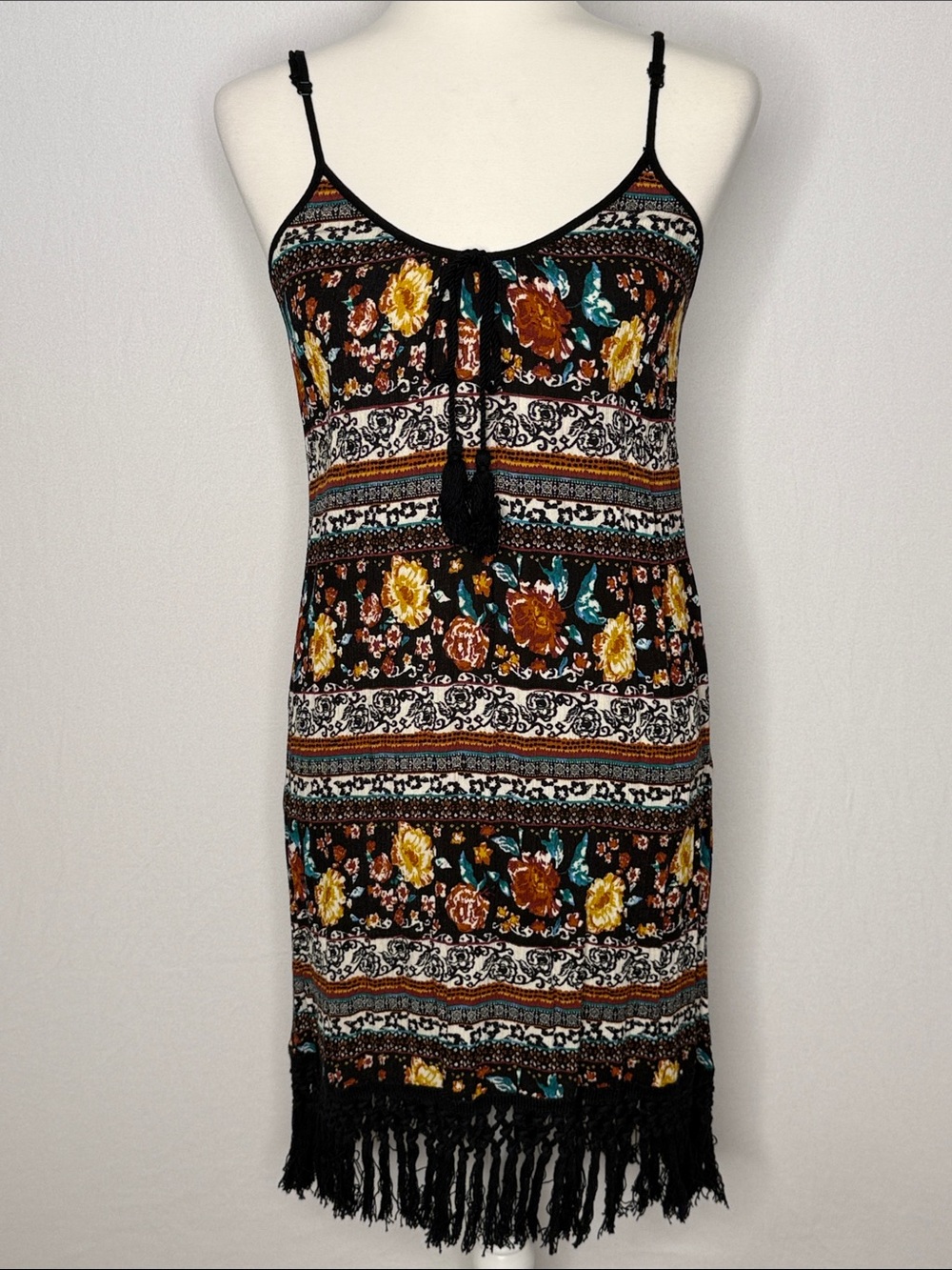 Boho Floral Tassel Western Fringe Dress with Pockets